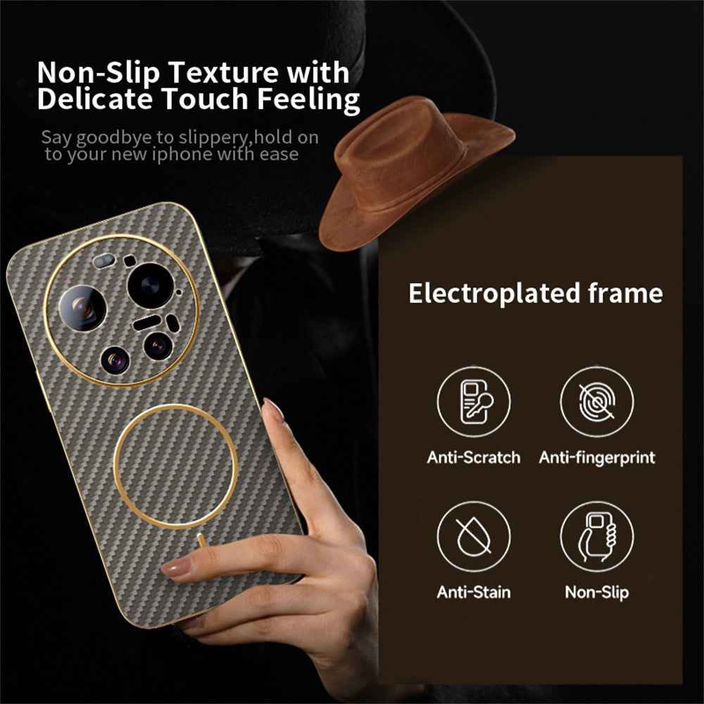 For Xiaomi 17 Ultra 5G Case Carbon Fiber Textured Electroplated TPU Phone Back Cover - Coffee
