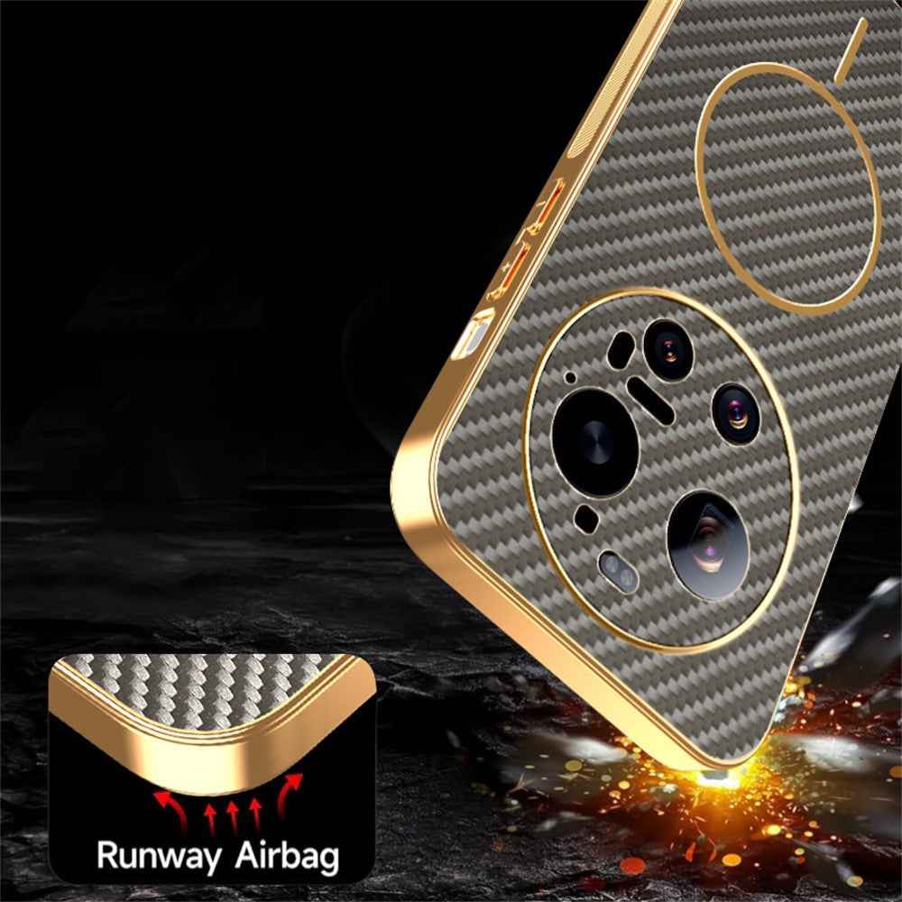 For Xiaomi 17 Ultra 5G Case Carbon Fiber Textured Electroplated TPU Phone Back Cover - Coffee