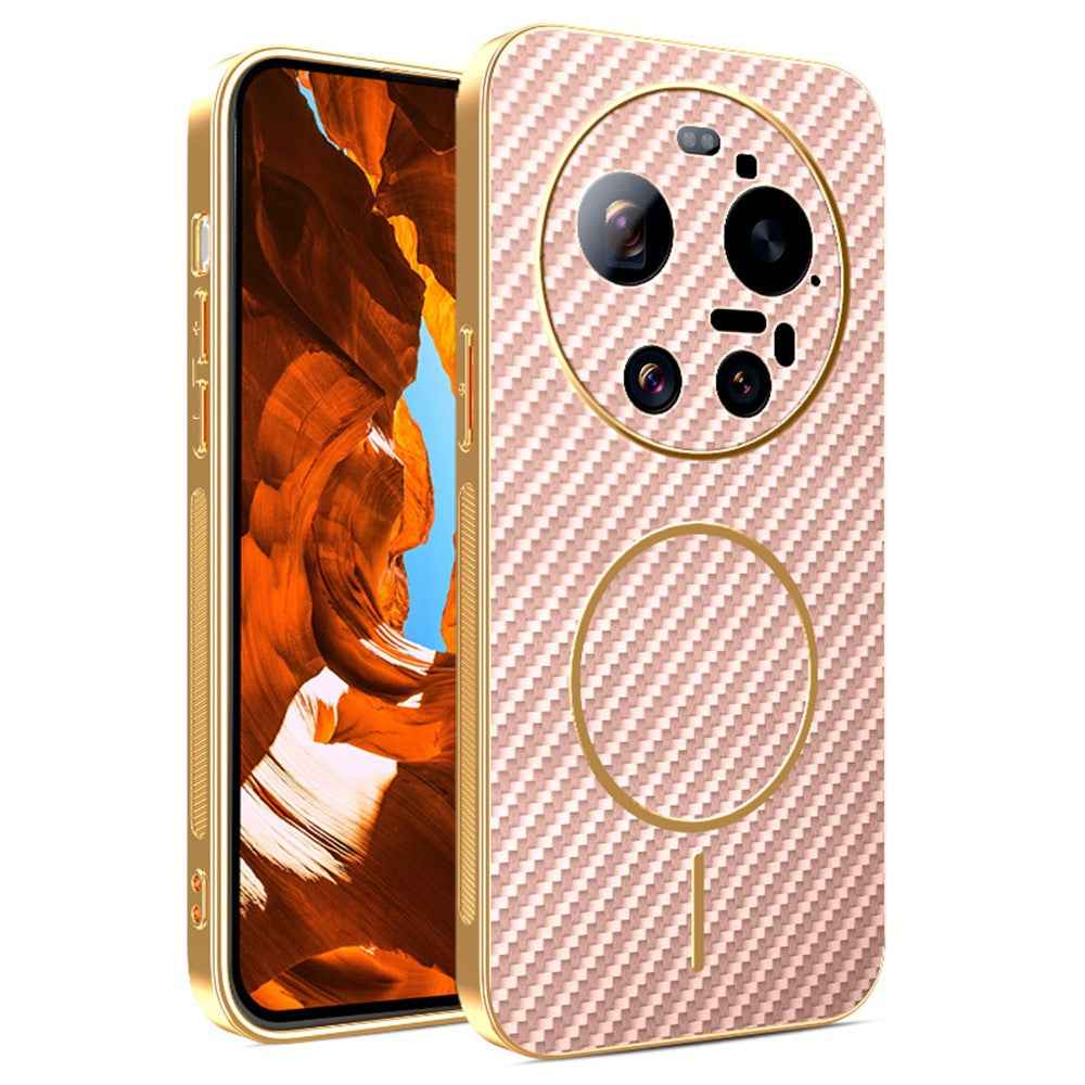 For Xiaomi 17 Ultra 5G Case Carbon Fiber Textured Electroplated TPU Phone Back Cover - Pink
