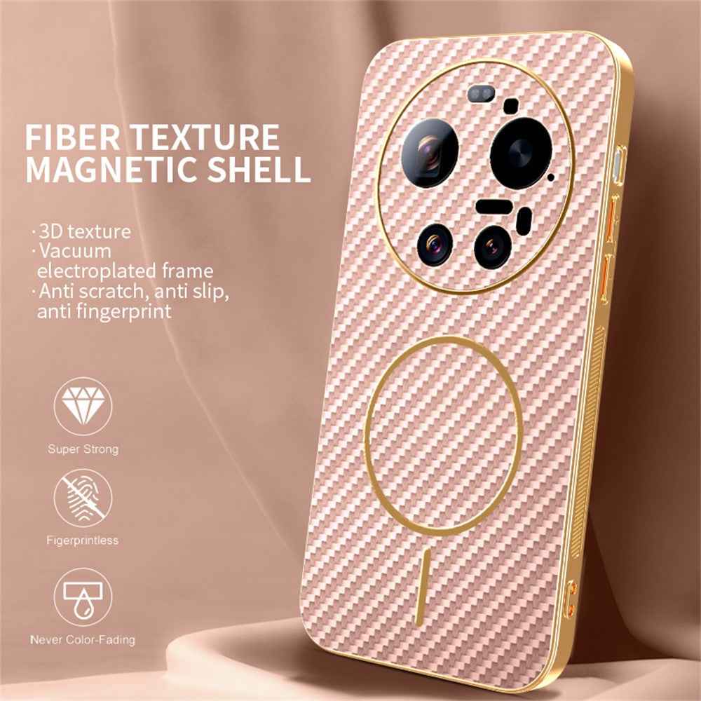 For Xiaomi 17 Ultra 5G Case Carbon Fiber Textured Electroplated TPU Phone Back Cover - Pink