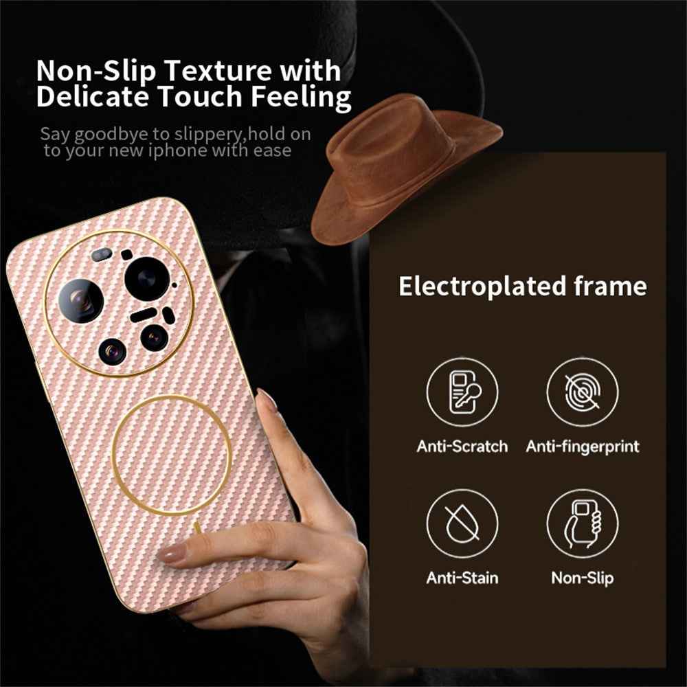 For Xiaomi 17 Ultra 5G Case Carbon Fiber Textured Electroplated TPU Phone Back Cover - Pink