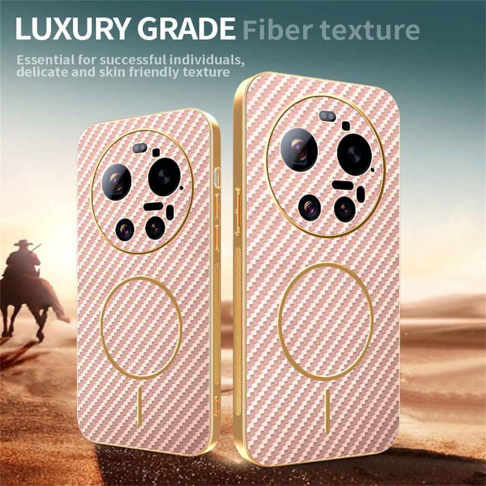 For Xiaomi 17 Ultra 5G Case Carbon Fiber Textured Electroplated TPU Phone Back Cover - Pink