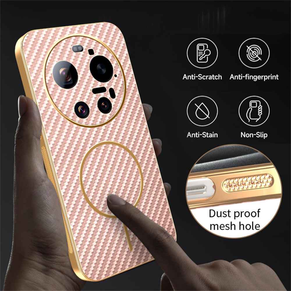 For Xiaomi 17 Ultra 5G Case Carbon Fiber Textured Electroplated TPU Phone Back Cover - Pink