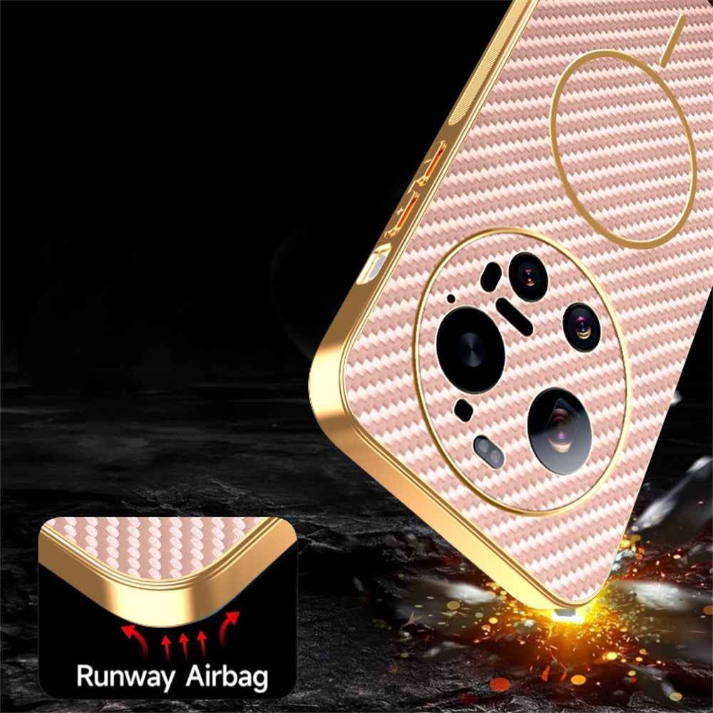 For Xiaomi 17 Ultra 5G Case Carbon Fiber Textured Electroplated TPU Phone Back Cover - Pink