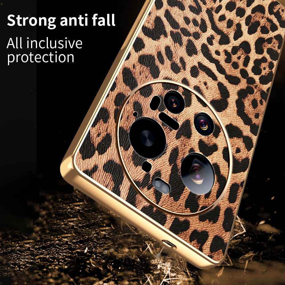 For Xiaomi 17 Ultra 5G Case PU Leather Coated PC + TPU Electroplating Phone Cover - Leopard Print