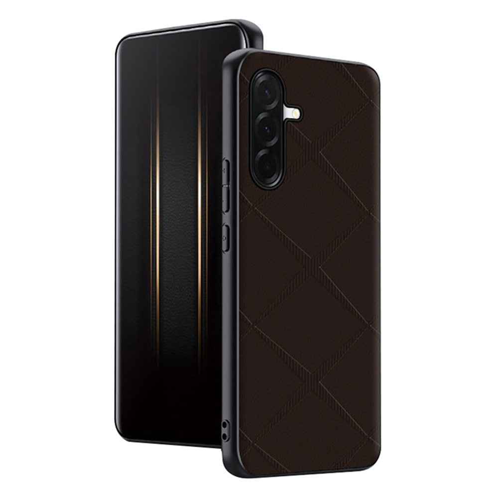 For Samsung Galaxy A57 5G Case X-Patterned TPU PU Leather PC Anti-Drop Phone Cover - Brown