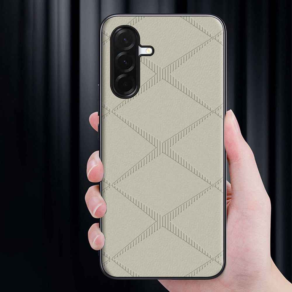 For Samsung Galaxy A57 5G Case X-Patterned TPU PU Leather PC Anti-Drop Phone Cover - Brown