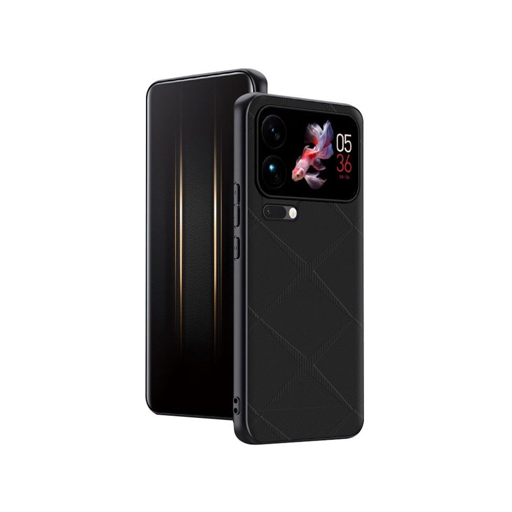 For Xiaomi 17 Pro Max Case X-Patterned TPU PU Leather PC Anti-Drop Phone Cover - Black