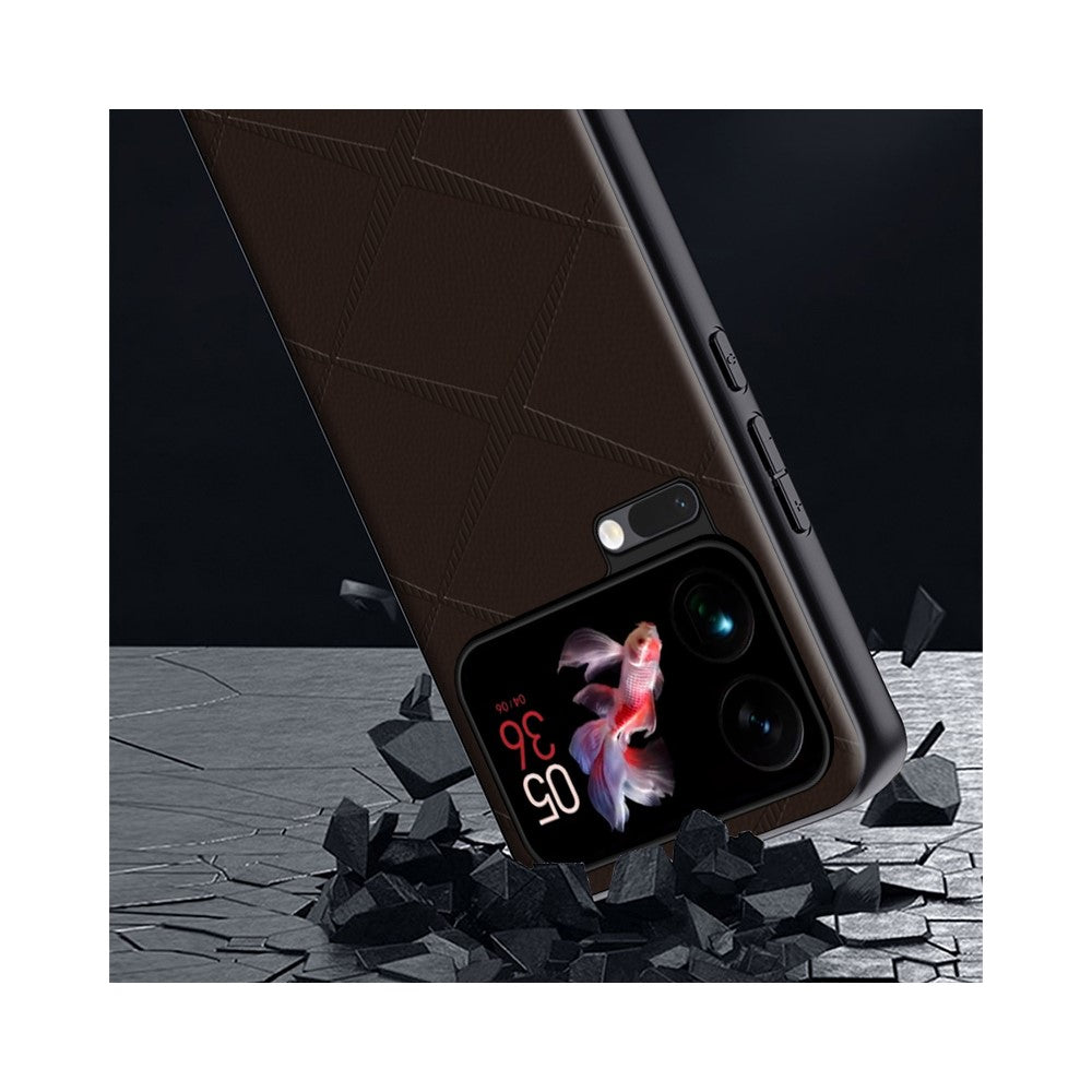For Xiaomi 17 Pro Max Case X-Patterned TPU PU Leather PC Anti-Drop Phone Cover - Black
