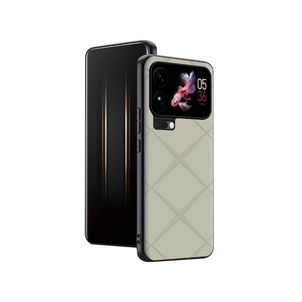 For Xiaomi 17 Pro Case X-Patterned TPU PU Leather PC Anti-Drop Phone Cover - Grey