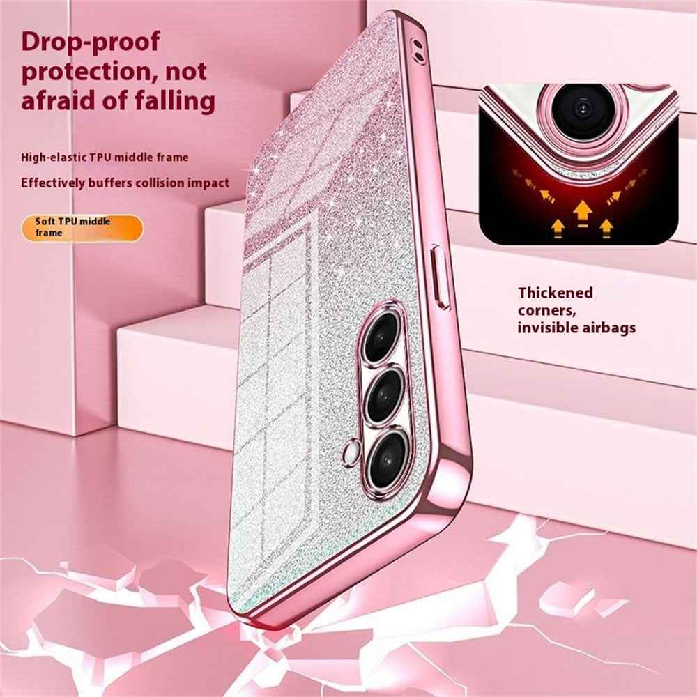 For Samsung Galaxy A57 5G Case Electroplating Gradient Glitter TPU Phone Cover - Gold