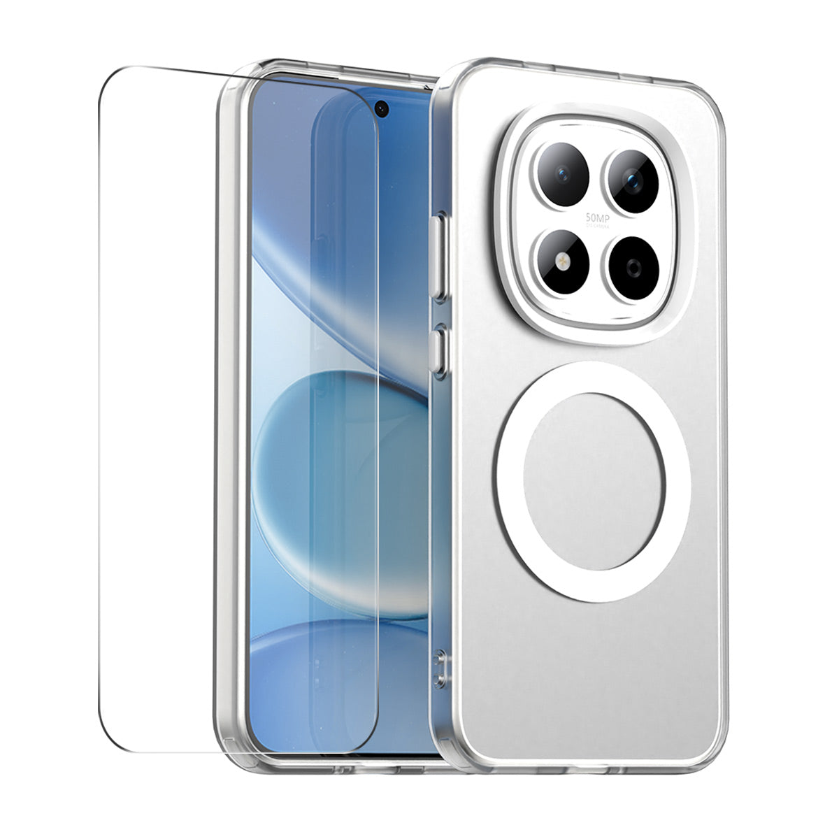 For Xiaomi Redmi Note 15 Pro 5G (Global) Magnetic Case with 9H Tempered Glass ENKAY HAT PRINCE PC TPU Phone Cover - White