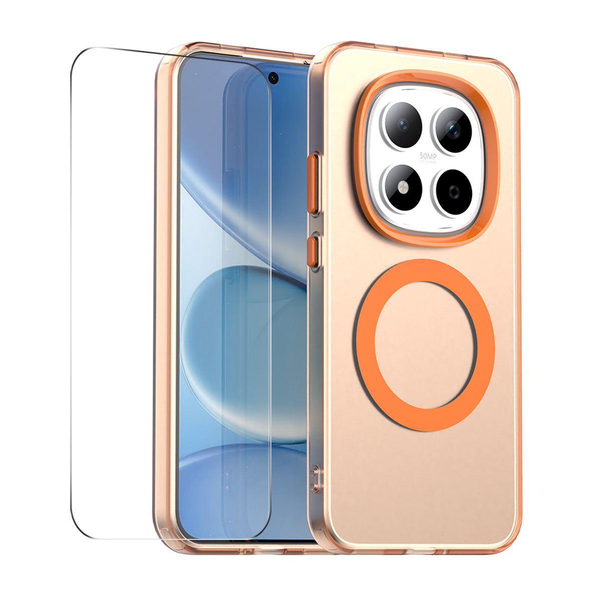 For Xiaomi Redmi Note 15 Pro 5G (Global) Magnetic Case with 9H Tempered Glass ENKAY HAT PRINCE PC TPU Phone Cover - Orange