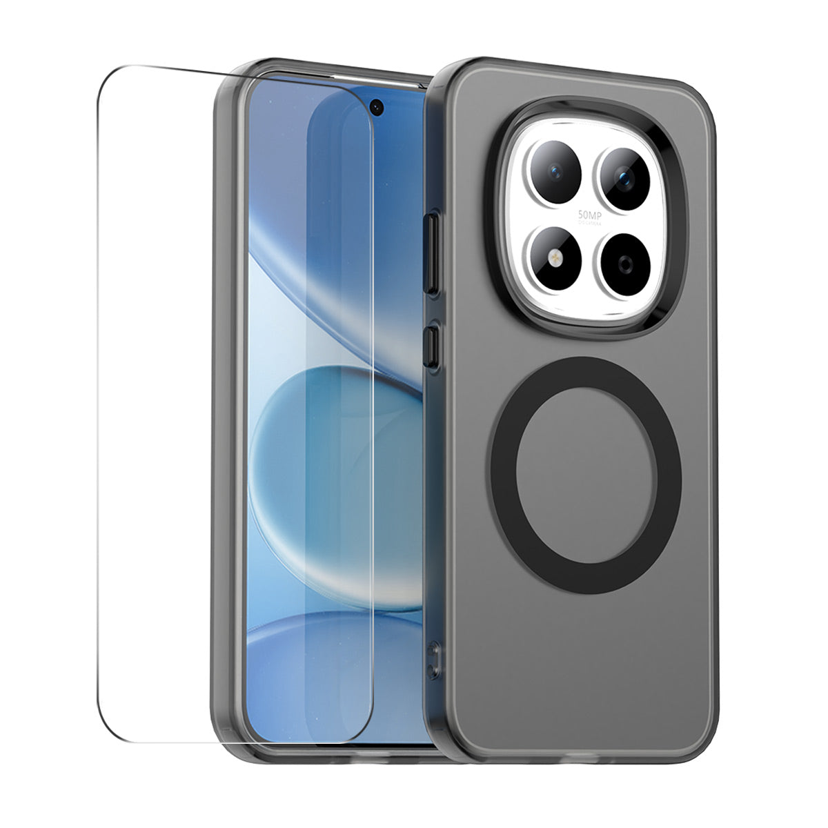 For Xiaomi Redmi Note 15 Pro 5G (Global) Magnetic Case with 9H Tempered Glass ENKAY HAT PRINCE PC TPU Phone Cover - Black