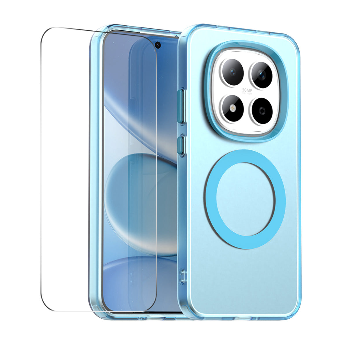For Xiaomi Redmi Note 15 Pro 5G (Global) Magnetic Case with 9H Tempered Glass ENKAY HAT PRINCE PC TPU Phone Cover - Blue