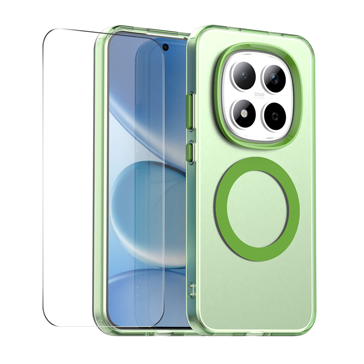 For Xiaomi Redmi Note 15 Pro 5G (Global) Magnetic Case with 9H Tempered Glass ENKAY HAT PRINCE PC TPU Phone Cover - Green