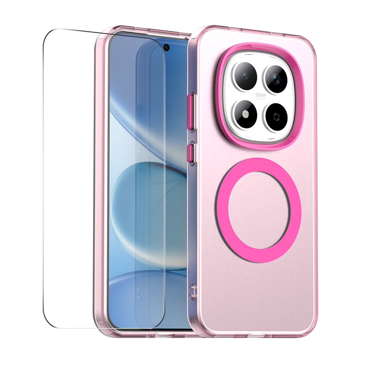 For Xiaomi Redmi Note 15 Pro 5G (Global) Magnetic Case with 9H Tempered Glass ENKAY HAT PRINCE PC TPU Phone Cover - Rose