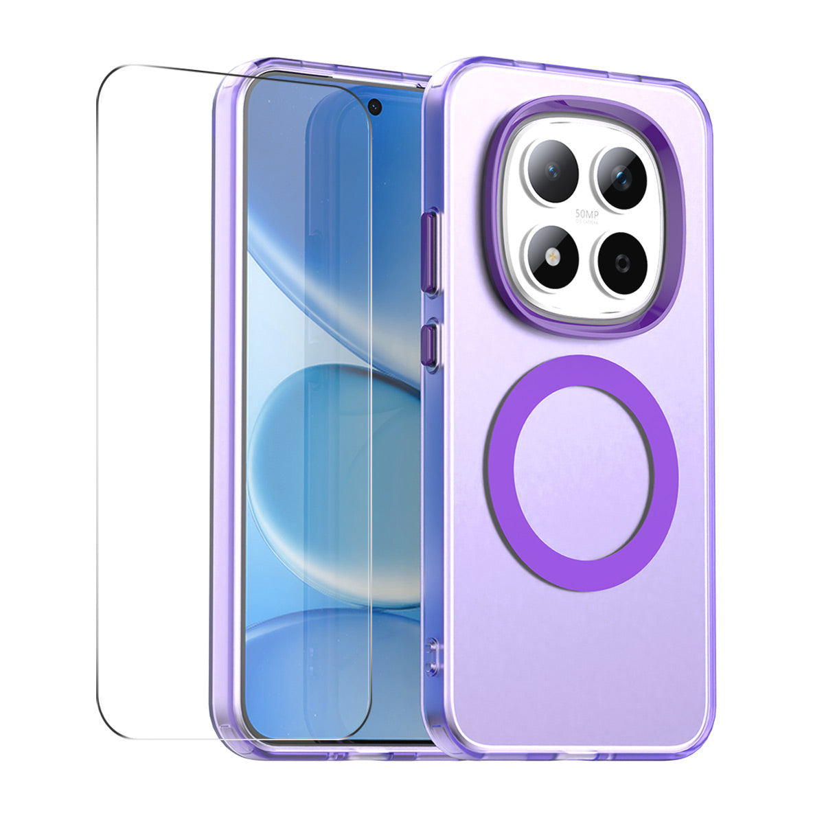 For Xiaomi Redmi Note 15 Pro 5G (Global) Magnetic Case with 9H Tempered Glass ENKAY HAT PRINCE PC TPU Phone Cover - Purple