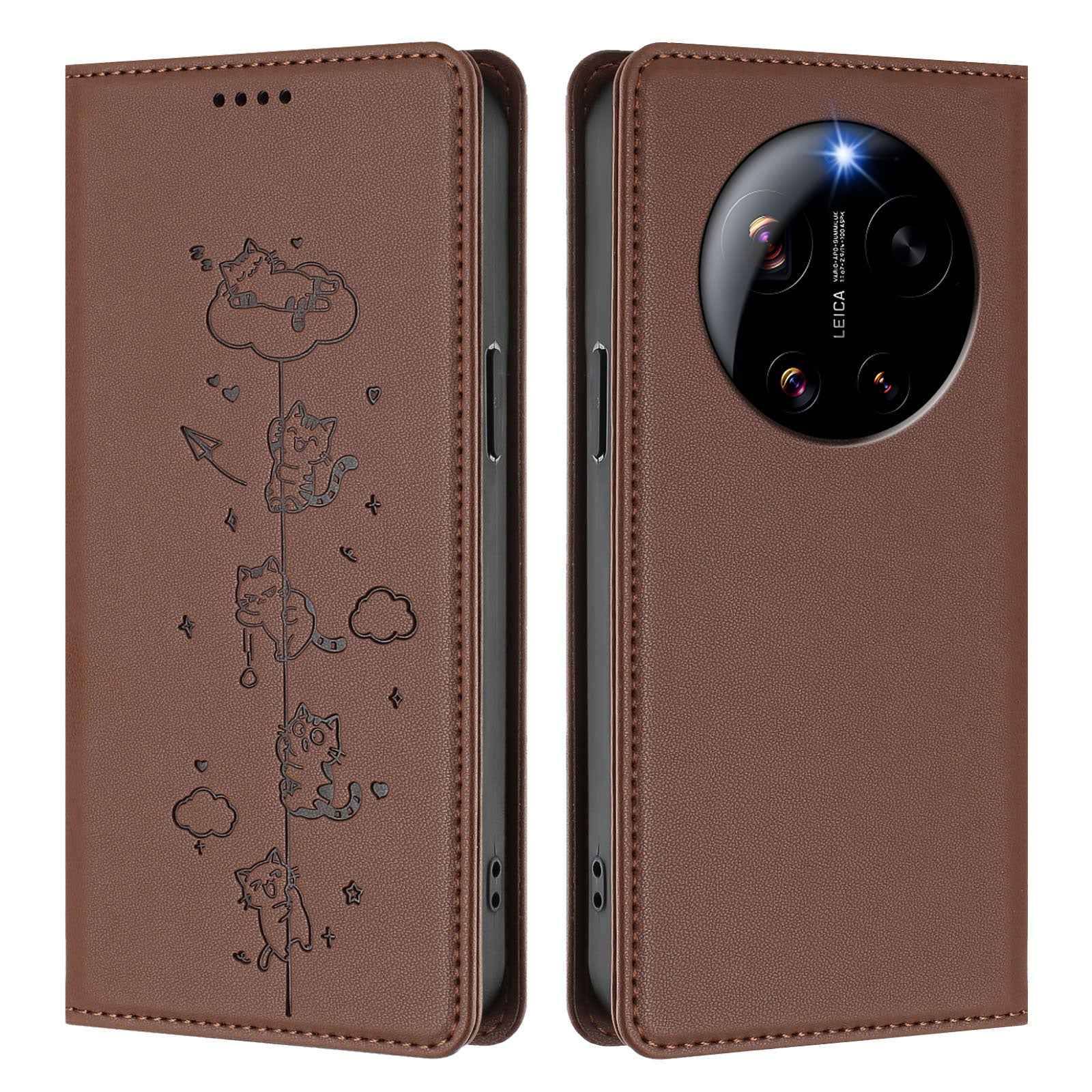 For Xiaomi 17 Ultra 5G Case RFID Blocking Wallet Stand Imprinted Cat Pattern Leather Phone Cover - Brown