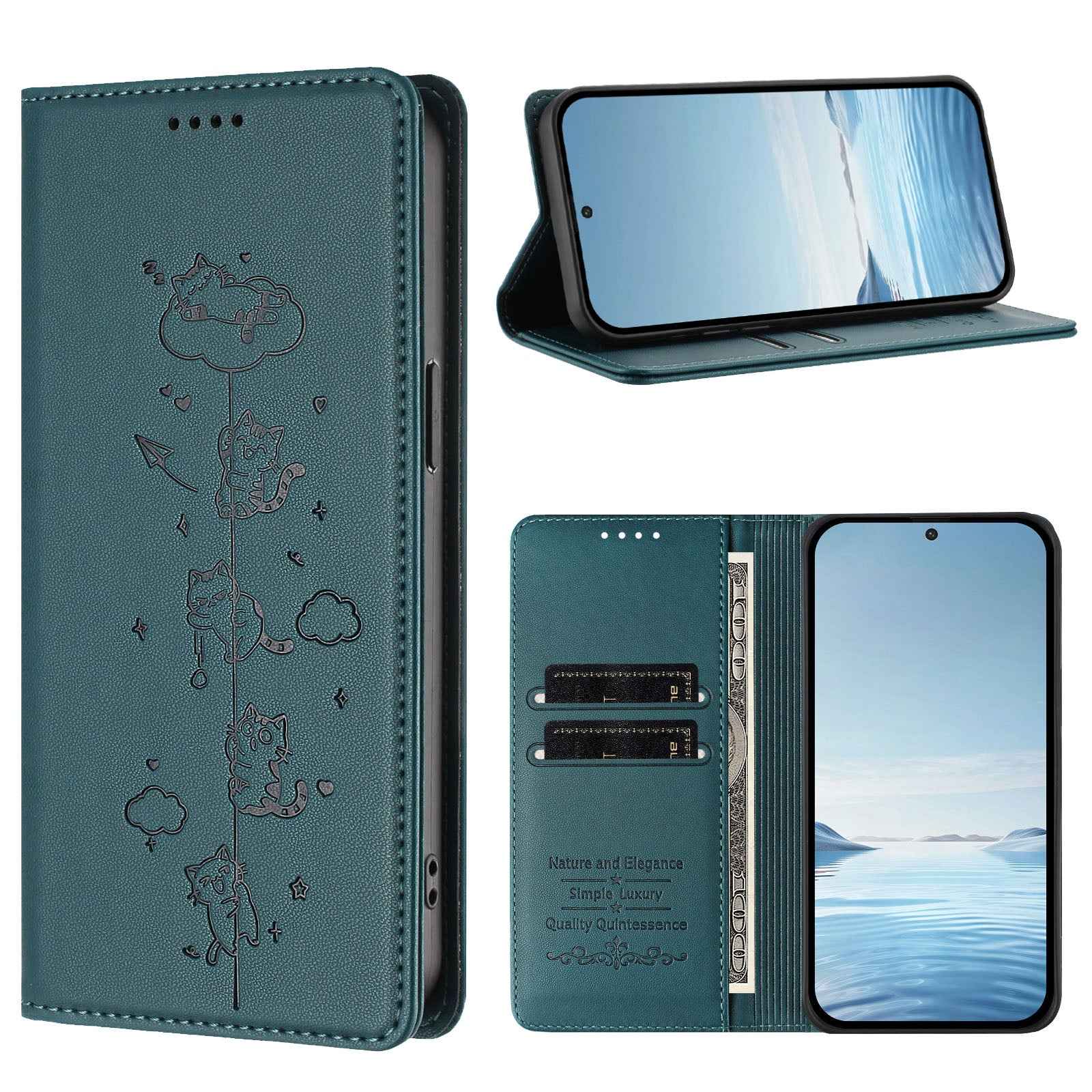 For Xiaomi 17 Ultra 5G Case RFID Blocking Wallet Stand Imprinted Cat Pattern Leather Phone Cover - Green