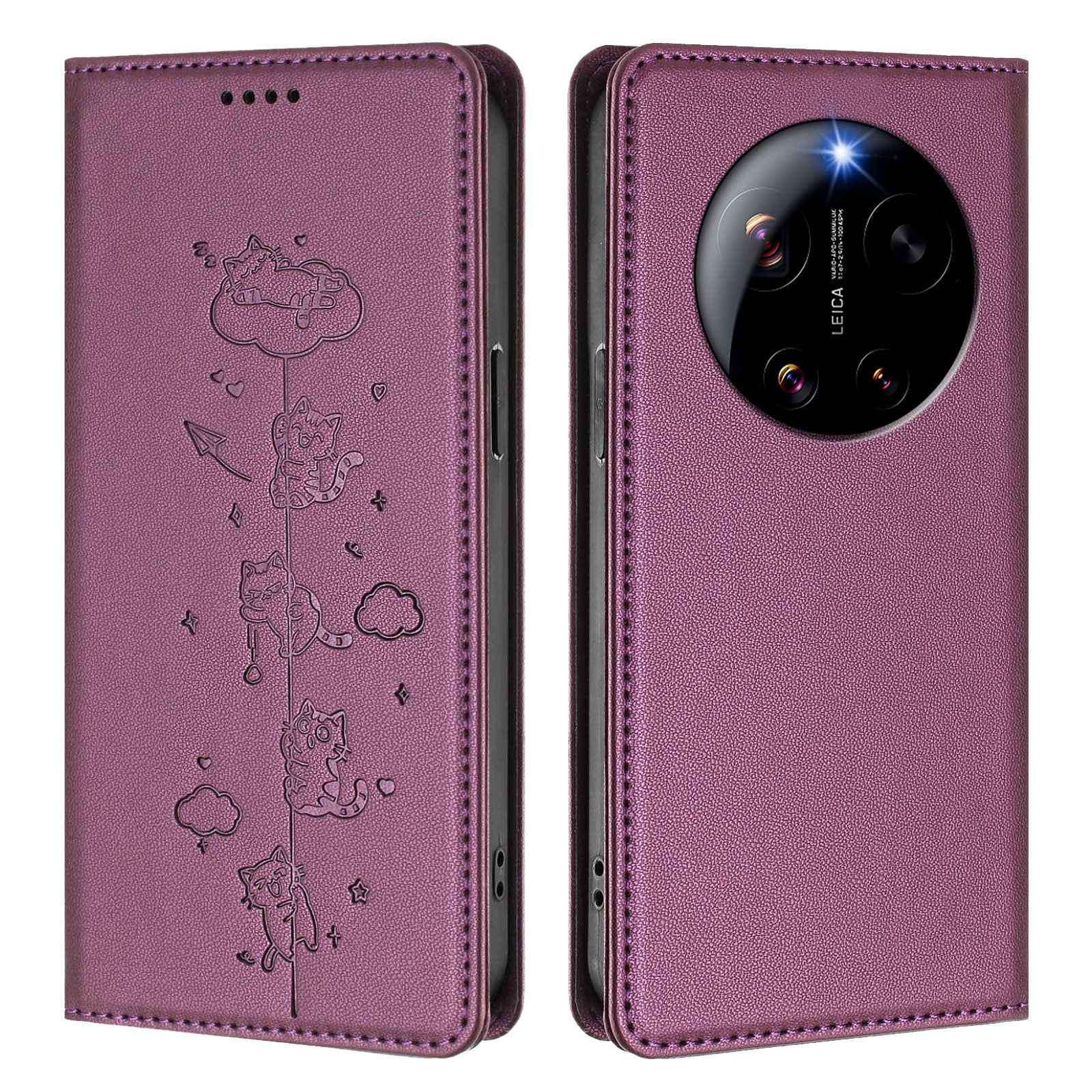 For Xiaomi 17 Ultra 5G Case RFID Blocking Wallet Stand Imprinted Cat Pattern Leather Phone Cover - Purple