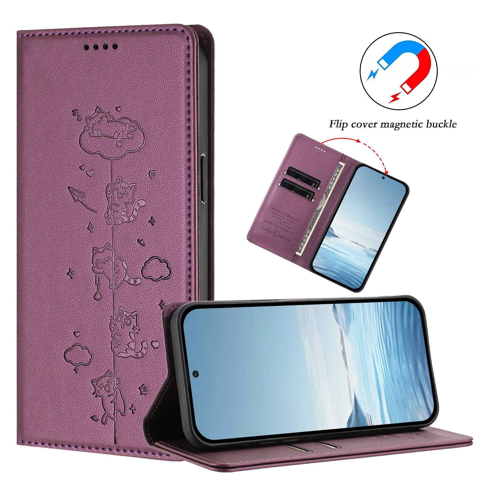 For Xiaomi 17 Ultra 5G Case RFID Blocking Wallet Stand Imprinted Cat Pattern Leather Phone Cover - Purple