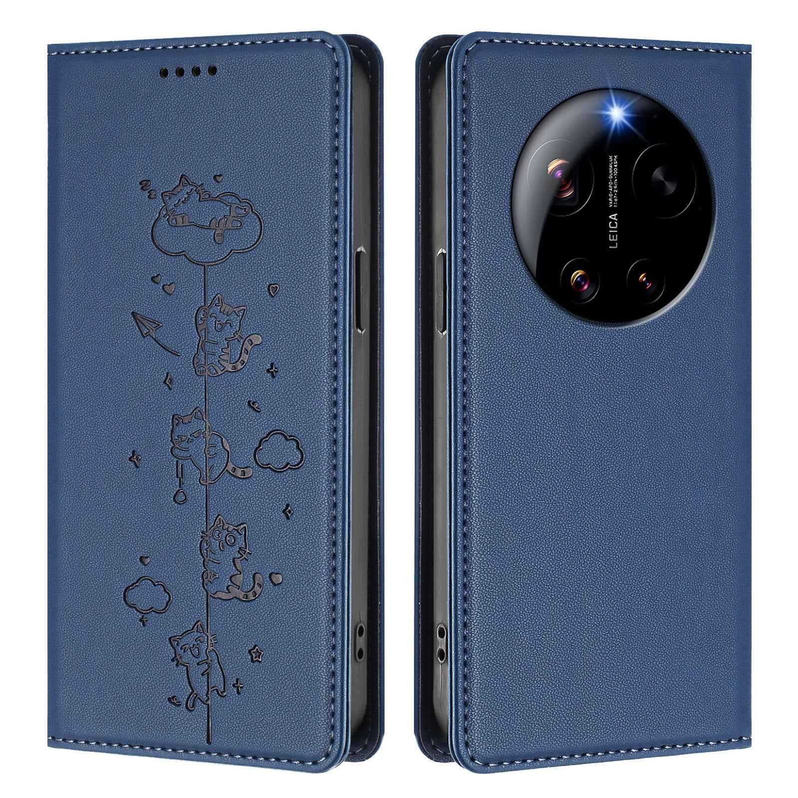 For Xiaomi 17 Ultra 5G Case RFID Blocking Wallet Stand Imprinted Cat Pattern Leather Phone Cover - Dark Blue