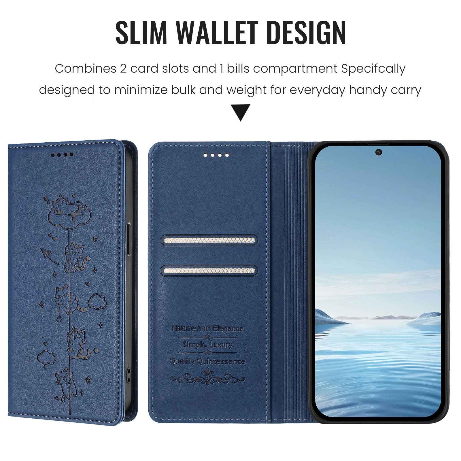 For Xiaomi 17 Ultra 5G Case RFID Blocking Wallet Stand Imprinted Cat Pattern Leather Phone Cover - Dark Blue