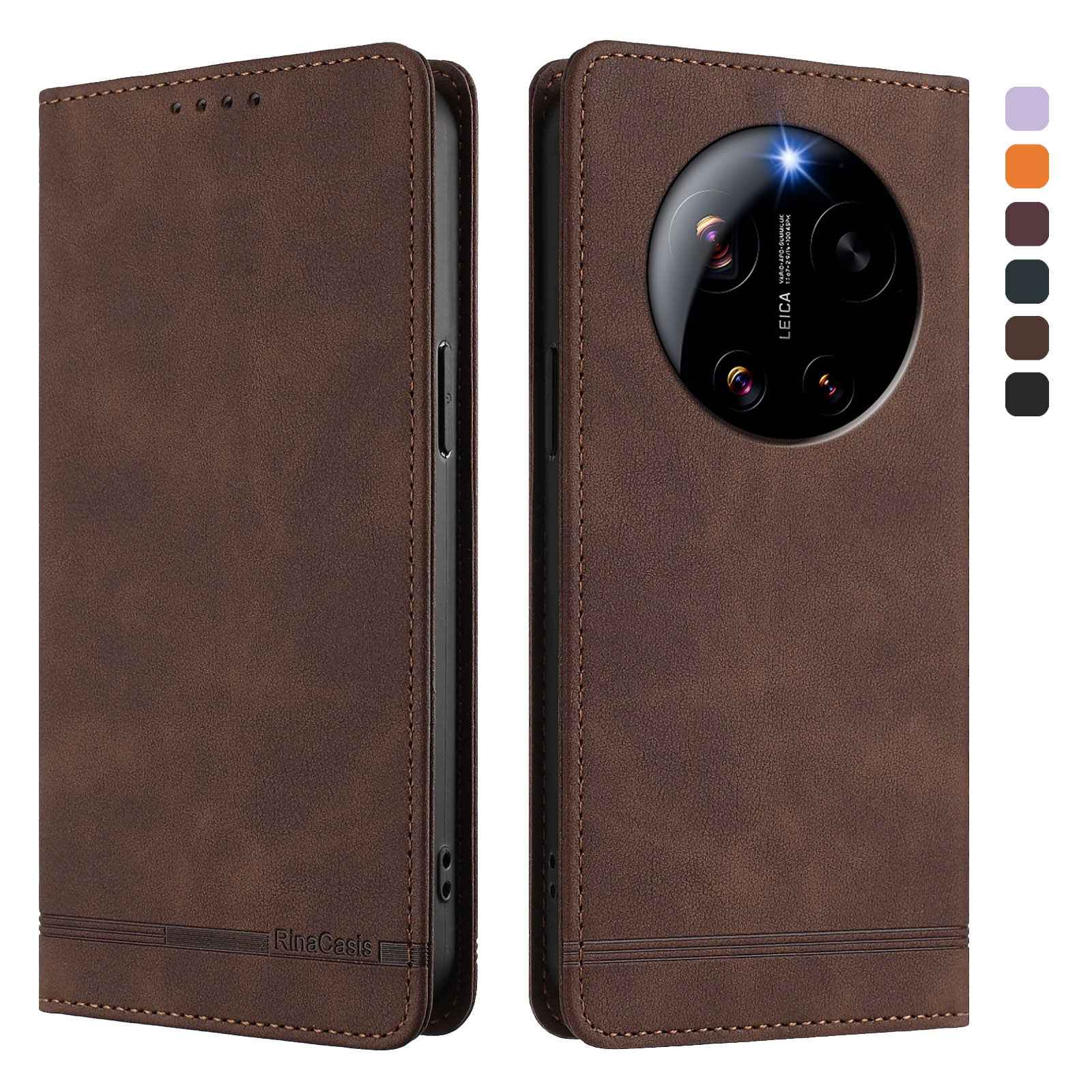 For Xiaomi 17 Ultra 5G Case RINACASIS RC23 RFID Blocking Wallet Stand PU Leather Phone Cover - Brown