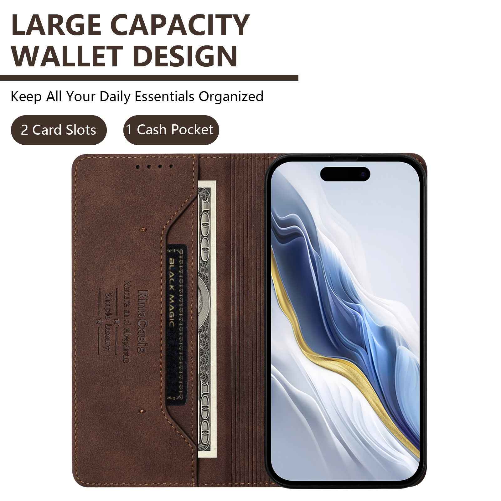 For Xiaomi 17 Ultra 5G Case RINACASIS RC23 RFID Blocking Wallet Stand PU Leather Phone Cover - Brown
