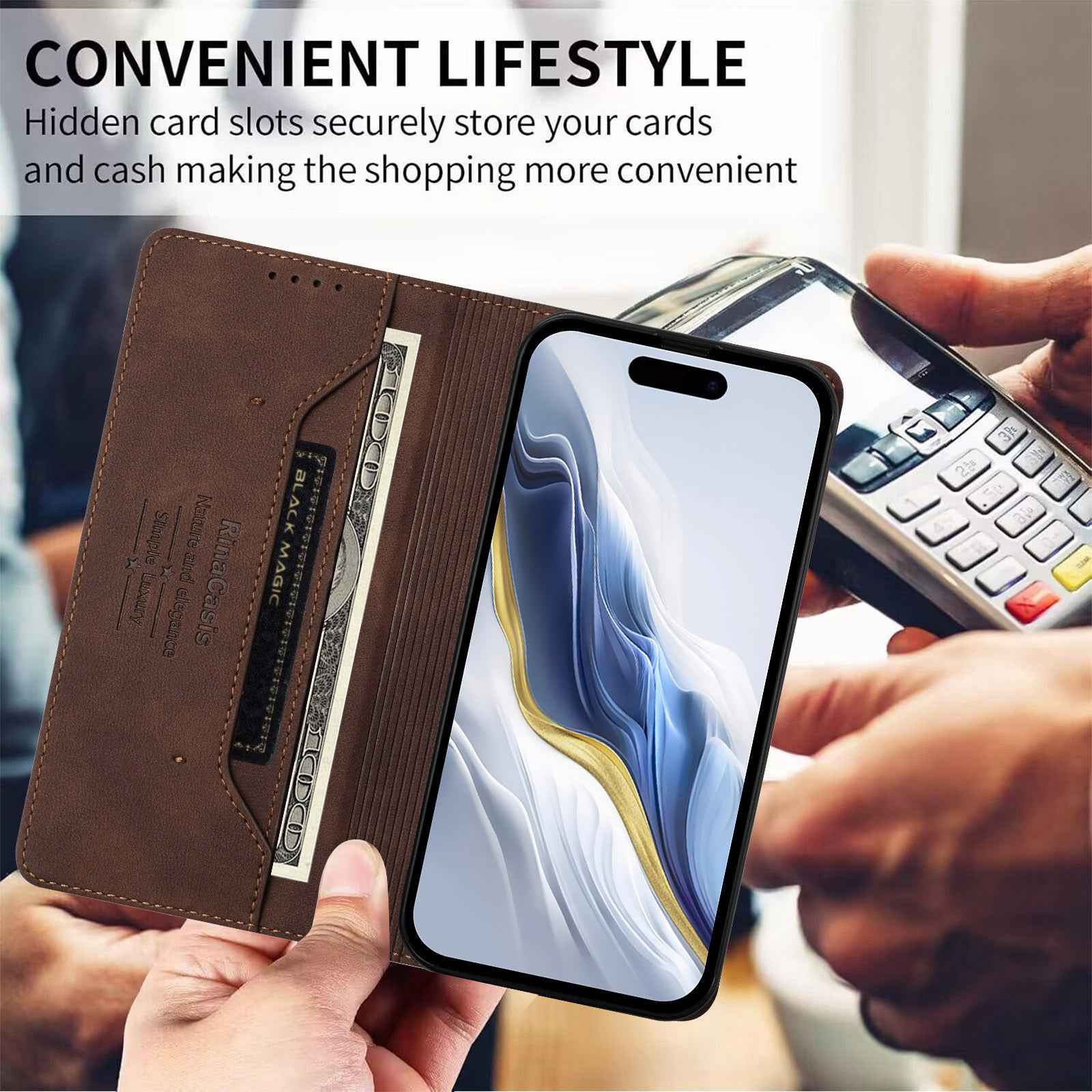 For Xiaomi 17 Ultra 5G Case RINACASIS RC23 RFID Blocking Wallet Stand PU Leather Phone Cover - Brown