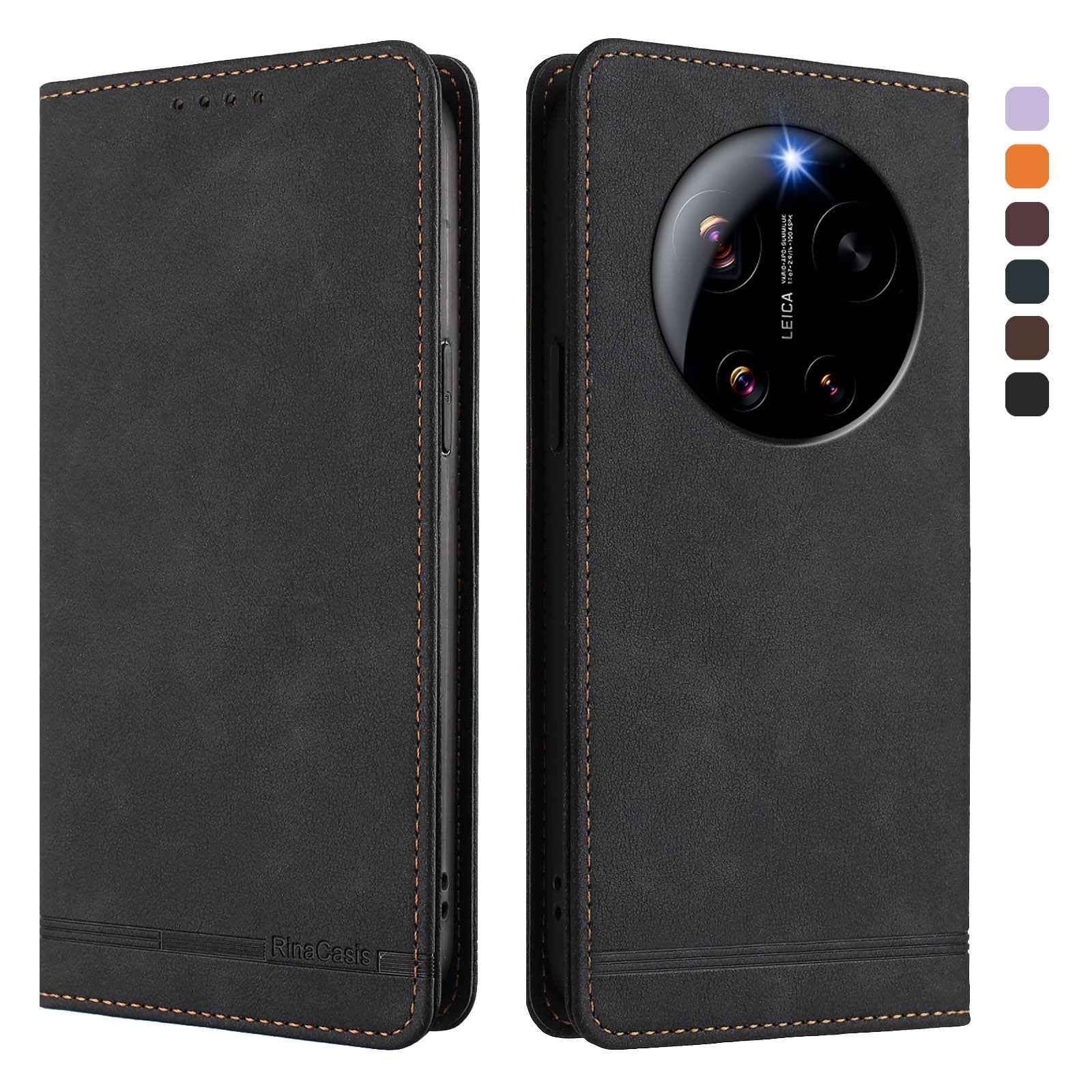 For Xiaomi 17 Ultra 5G Case RINACASIS RC23 RFID Blocking Wallet Stand PU Leather Phone Cover - Black