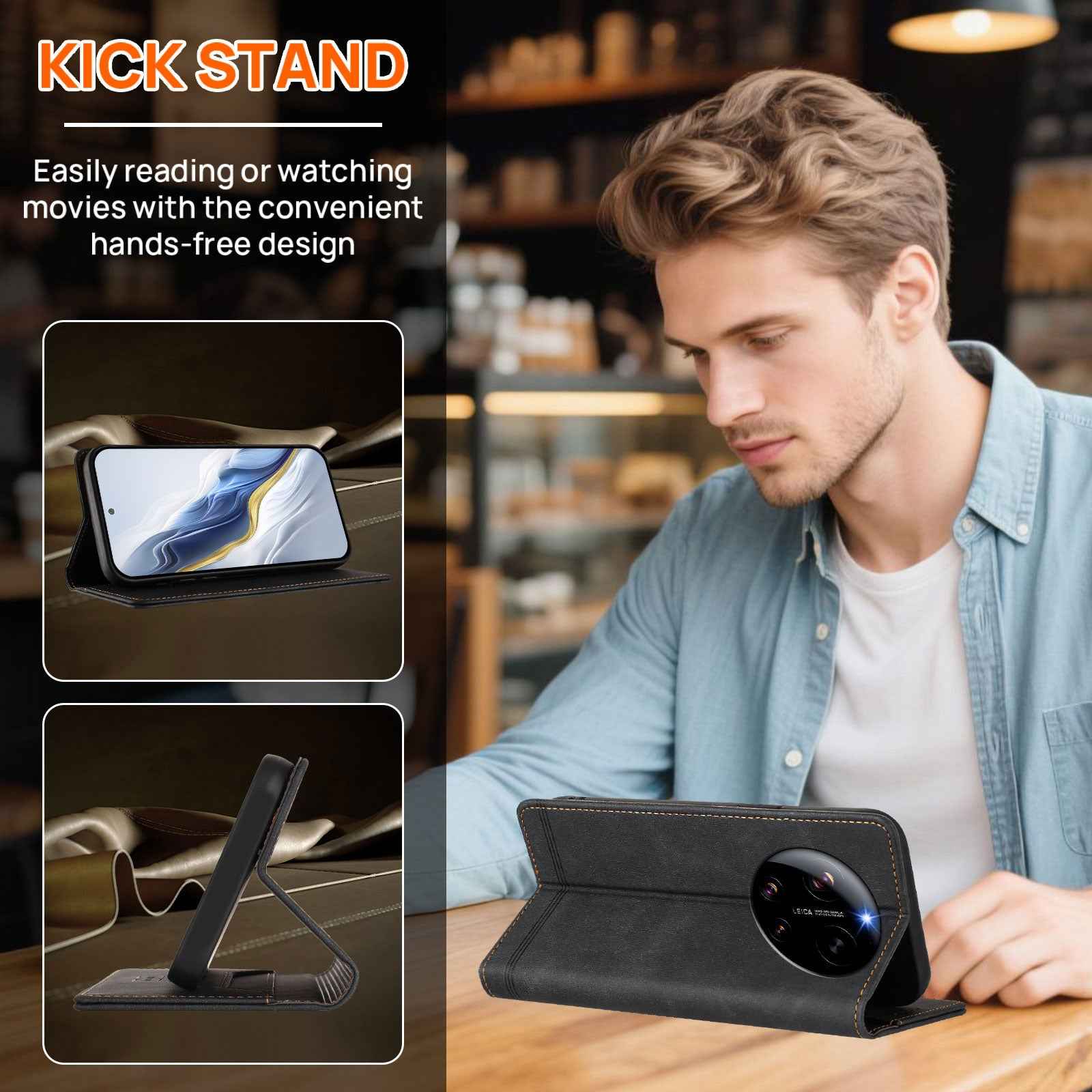 For Xiaomi 17 Ultra 5G Case RINACASIS RC23 RFID Blocking Wallet Stand PU Leather Phone Cover - Black