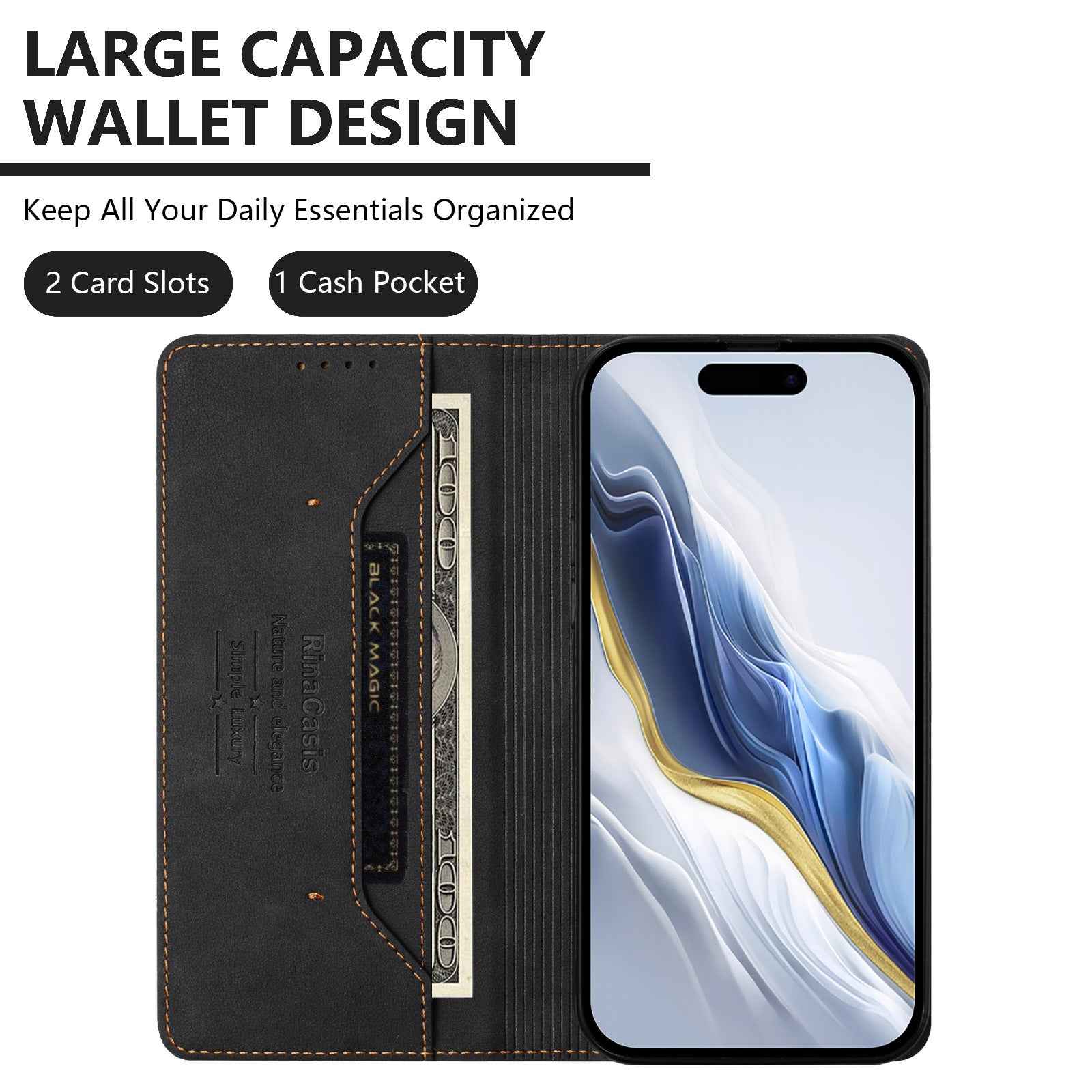 For Xiaomi 17 Ultra 5G Case RINACASIS RC23 RFID Blocking Wallet Stand PU Leather Phone Cover - Black