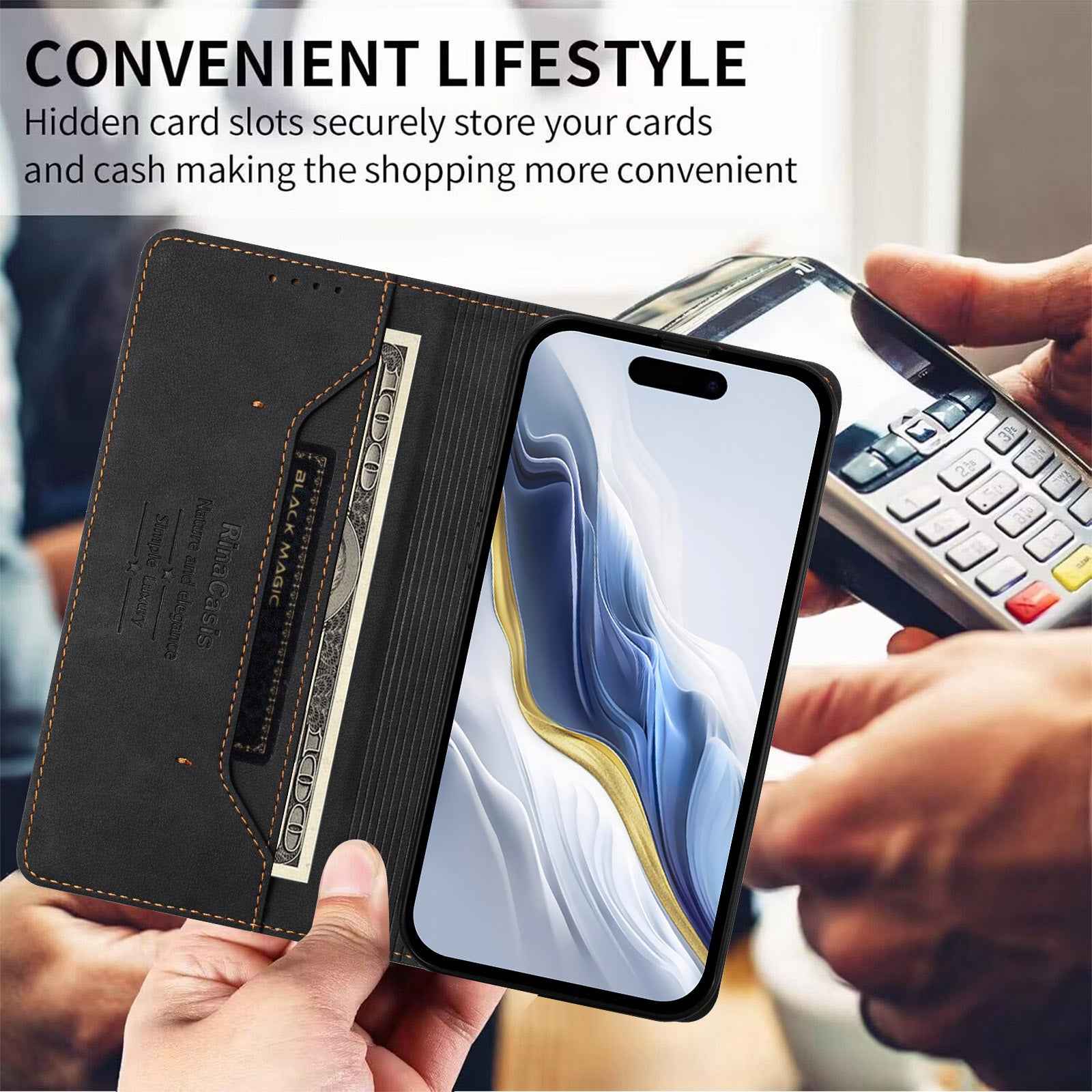 For Xiaomi 17 Ultra 5G Case RINACASIS RC23 RFID Blocking Wallet Stand PU Leather Phone Cover - Black