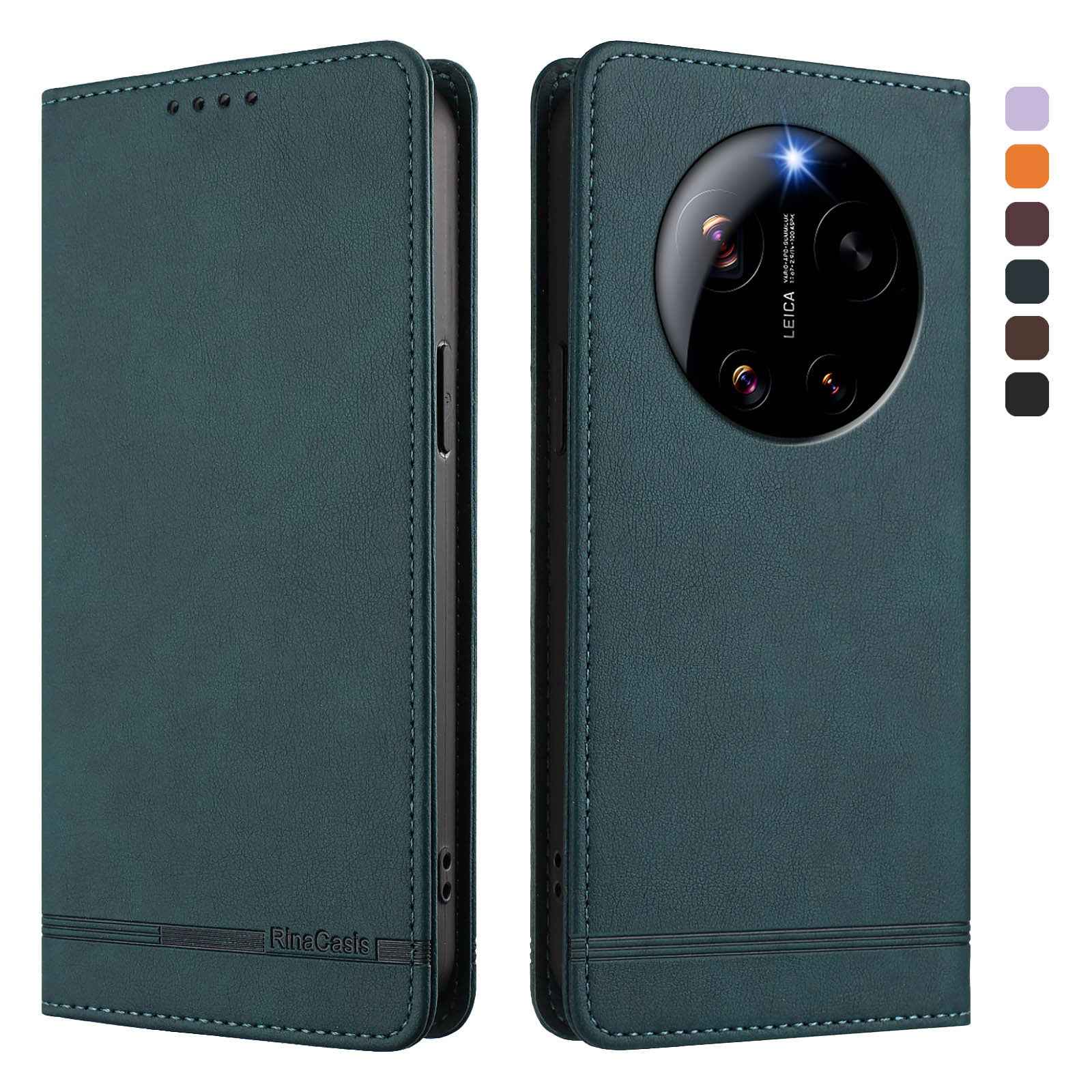 For Xiaomi 17 Ultra 5G Case RINACASIS RC23 RFID Blocking Wallet Stand PU Leather Phone Cover - Dark Green