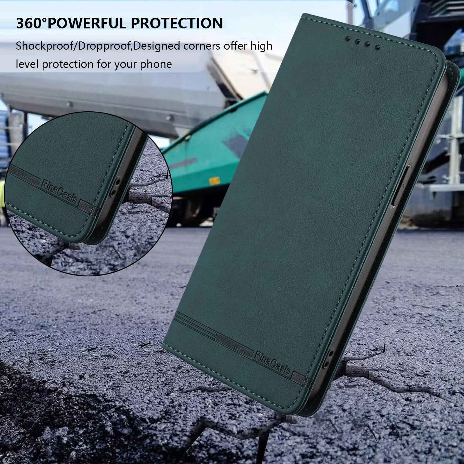 For Xiaomi 17 Ultra 5G Case RINACASIS RC23 RFID Blocking Wallet Stand PU Leather Phone Cover - Dark Green