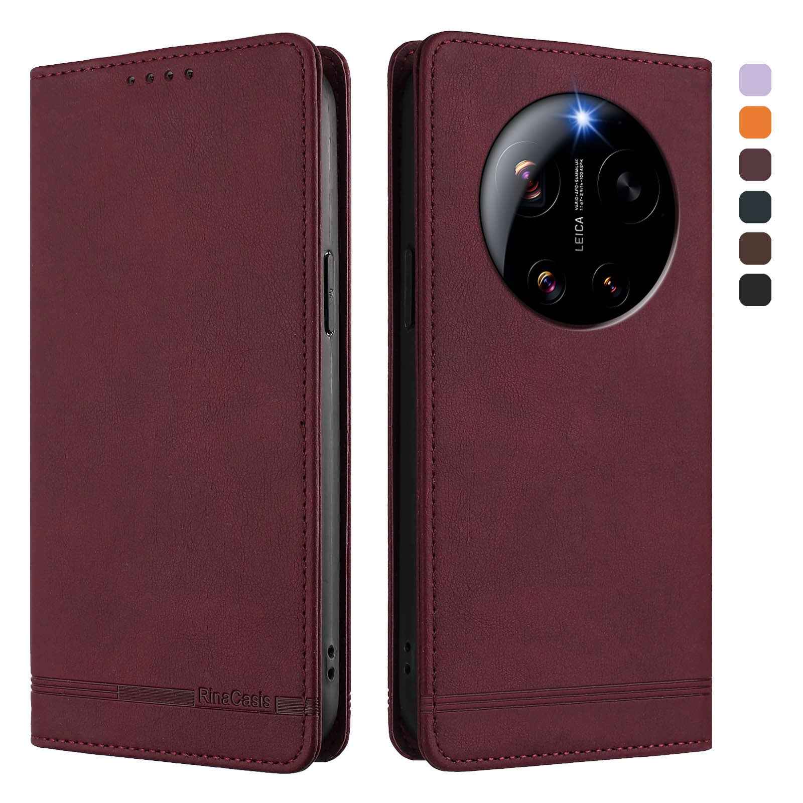 For Xiaomi 17 Ultra 5G Case RINACASIS RC23 RFID Blocking Wallet Stand PU Leather Phone Cover - Wine Red