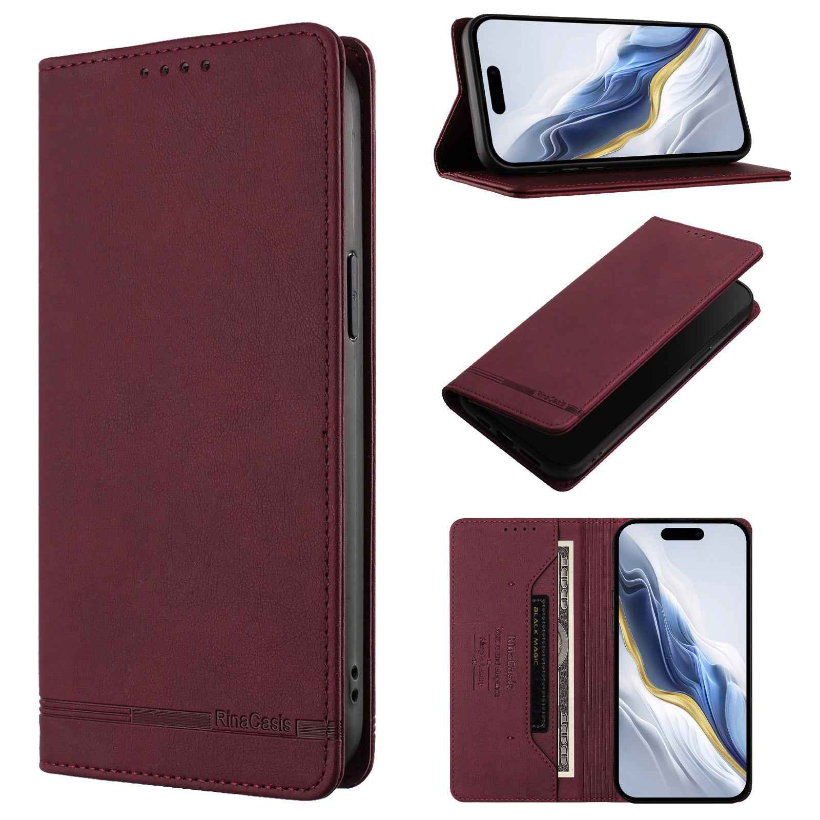 For Xiaomi 17 Ultra 5G Case RINACASIS RC23 RFID Blocking Wallet Stand PU Leather Phone Cover - Wine Red
