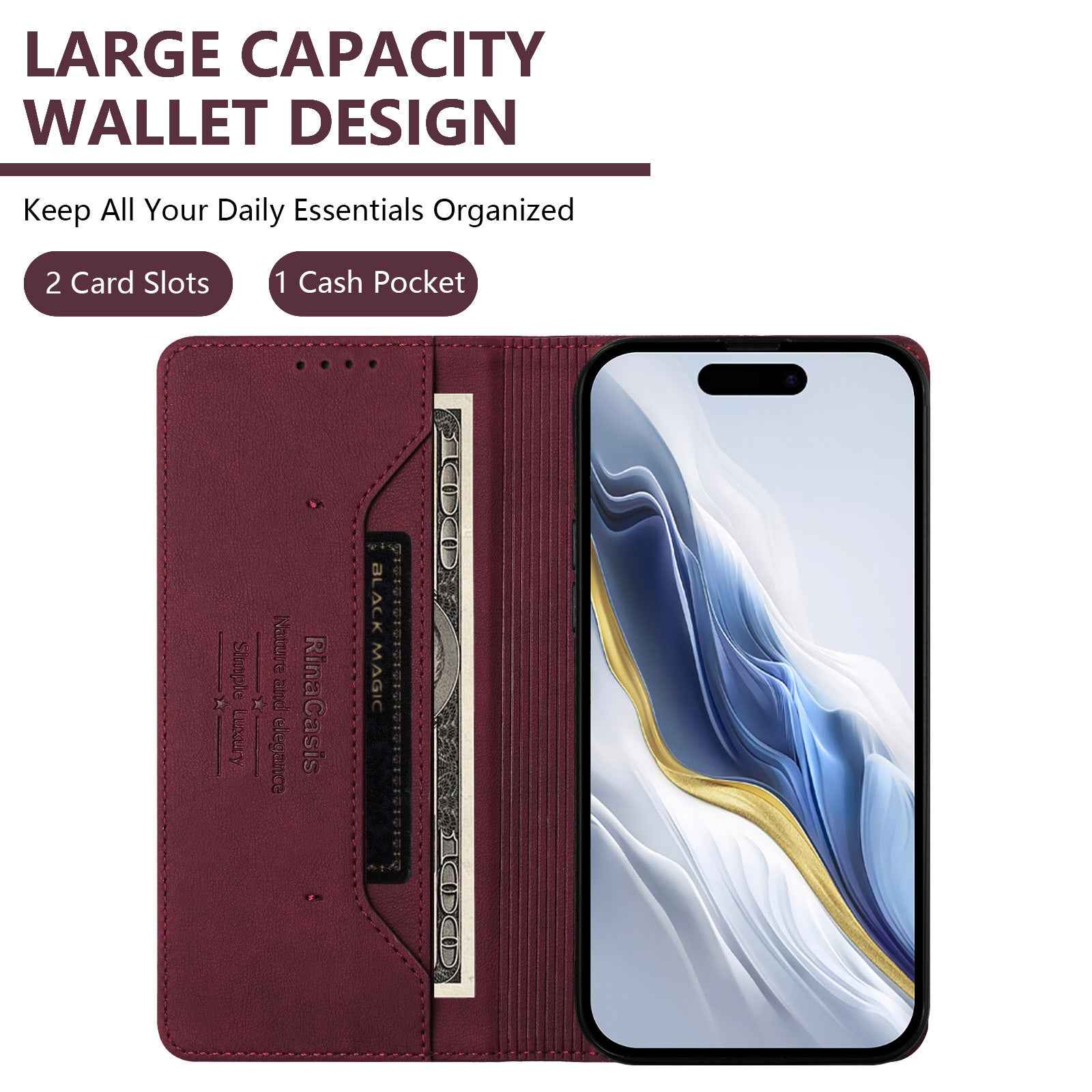 For Xiaomi 17 Ultra 5G Case RINACASIS RC23 RFID Blocking Wallet Stand PU Leather Phone Cover - Wine Red