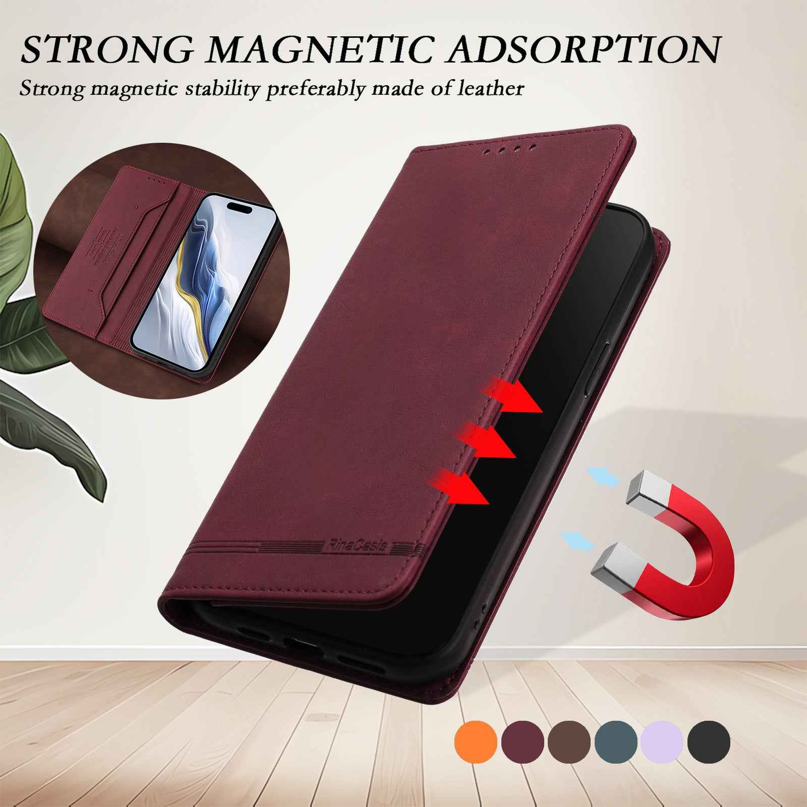 For Xiaomi 17 Ultra 5G Case RINACASIS RC23 RFID Blocking Wallet Stand PU Leather Phone Cover - Wine Red