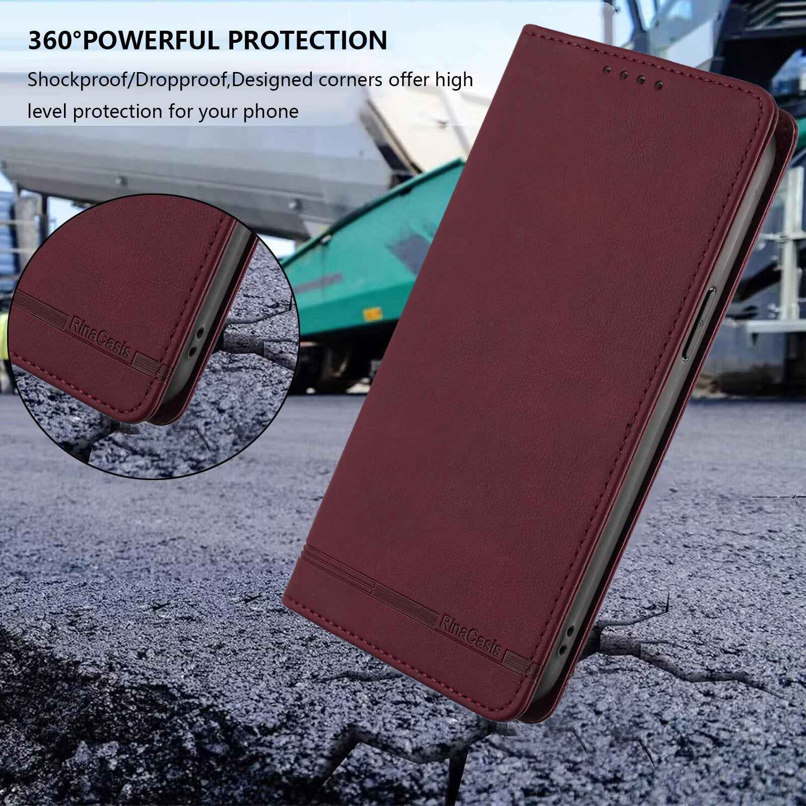 For Xiaomi 17 Ultra 5G Case RINACASIS RC23 RFID Blocking Wallet Stand PU Leather Phone Cover - Wine Red