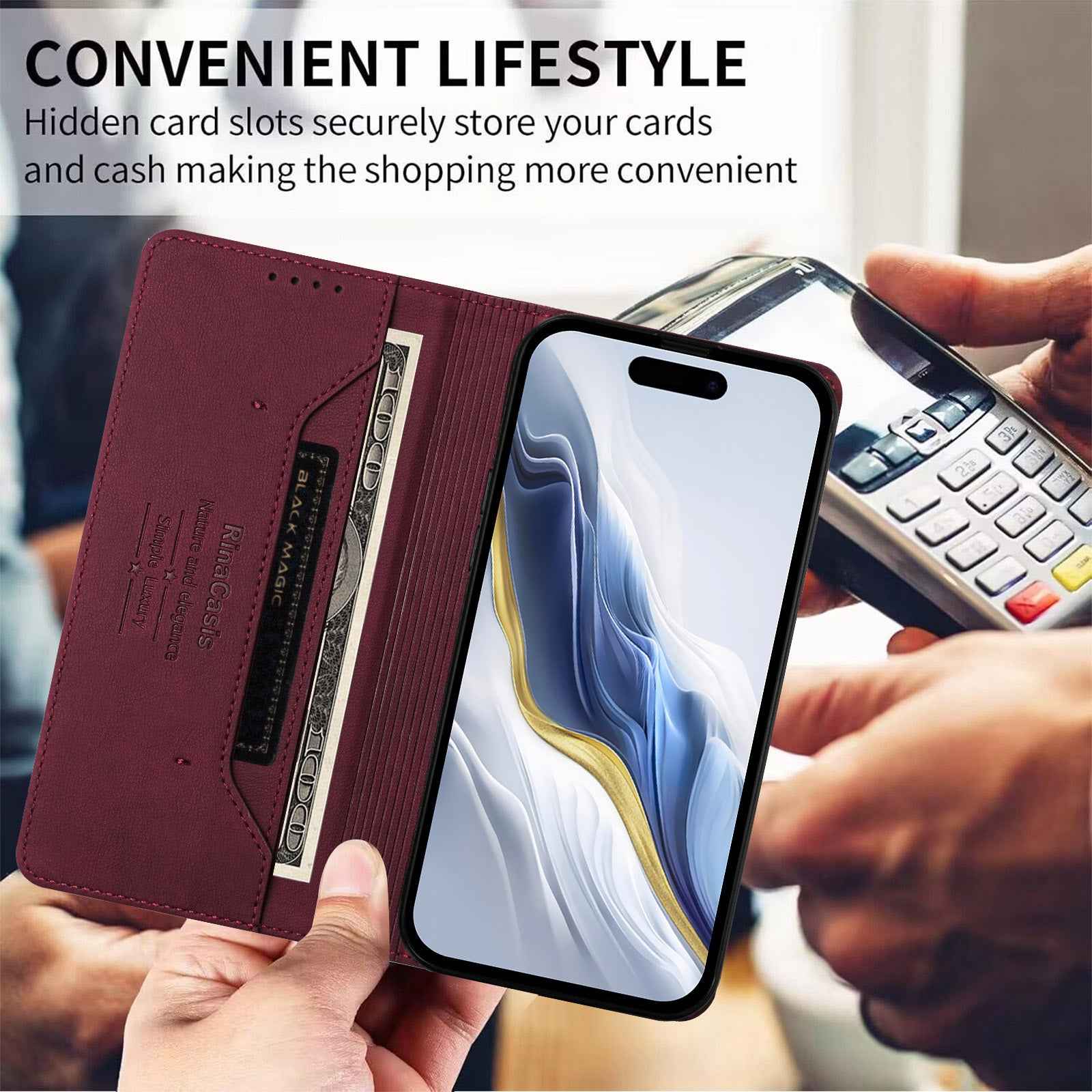 For Xiaomi 17 Ultra 5G Case RINACASIS RC23 RFID Blocking Wallet Stand PU Leather Phone Cover - Wine Red
