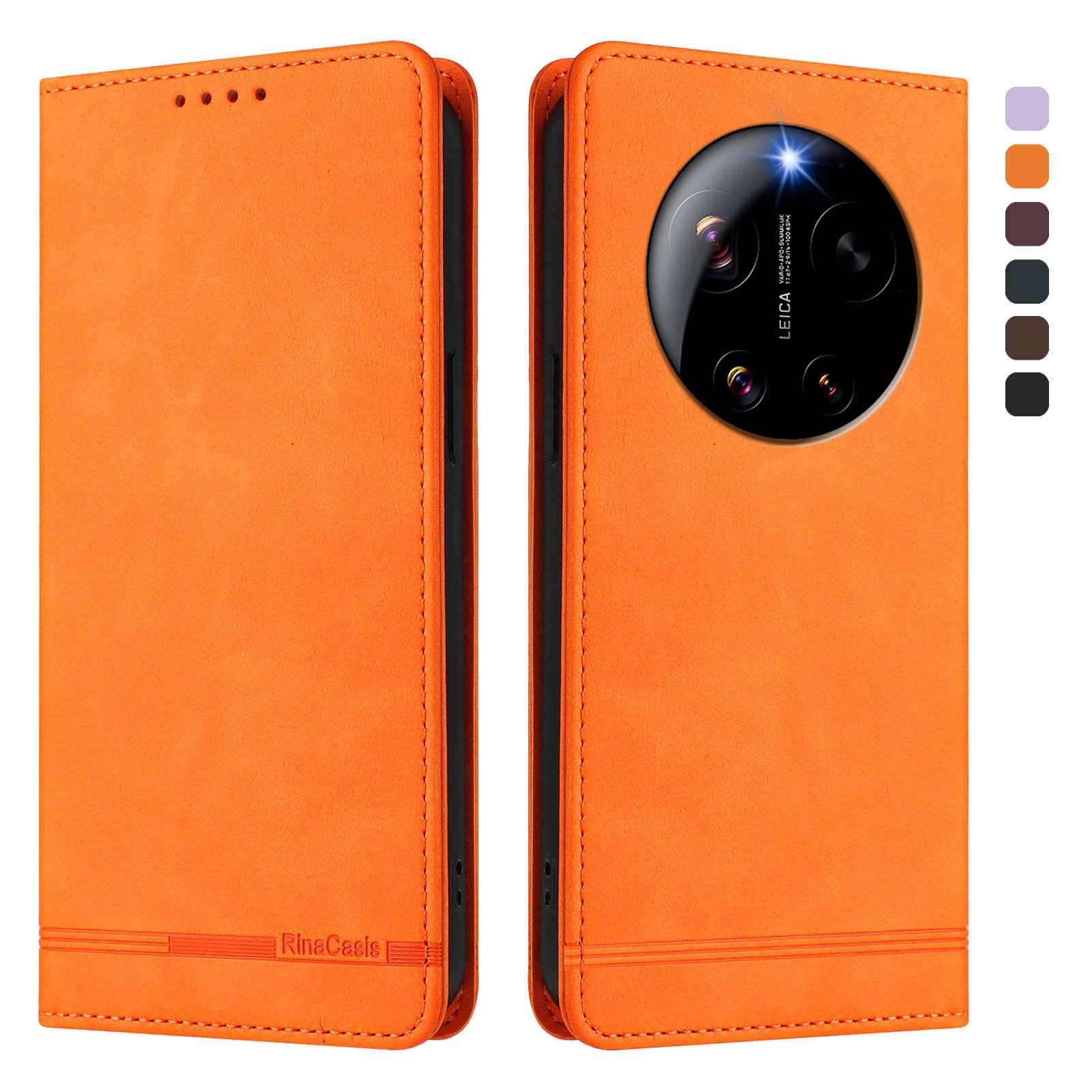 For Xiaomi 17 Ultra 5G Case RINACASIS RC23 RFID Blocking Wallet Stand PU Leather Phone Cover - Orange