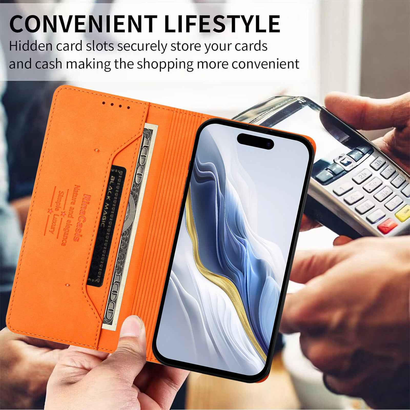 For Xiaomi 17 Ultra 5G Case RINACASIS RC23 RFID Blocking Wallet Stand PU Leather Phone Cover - Orange