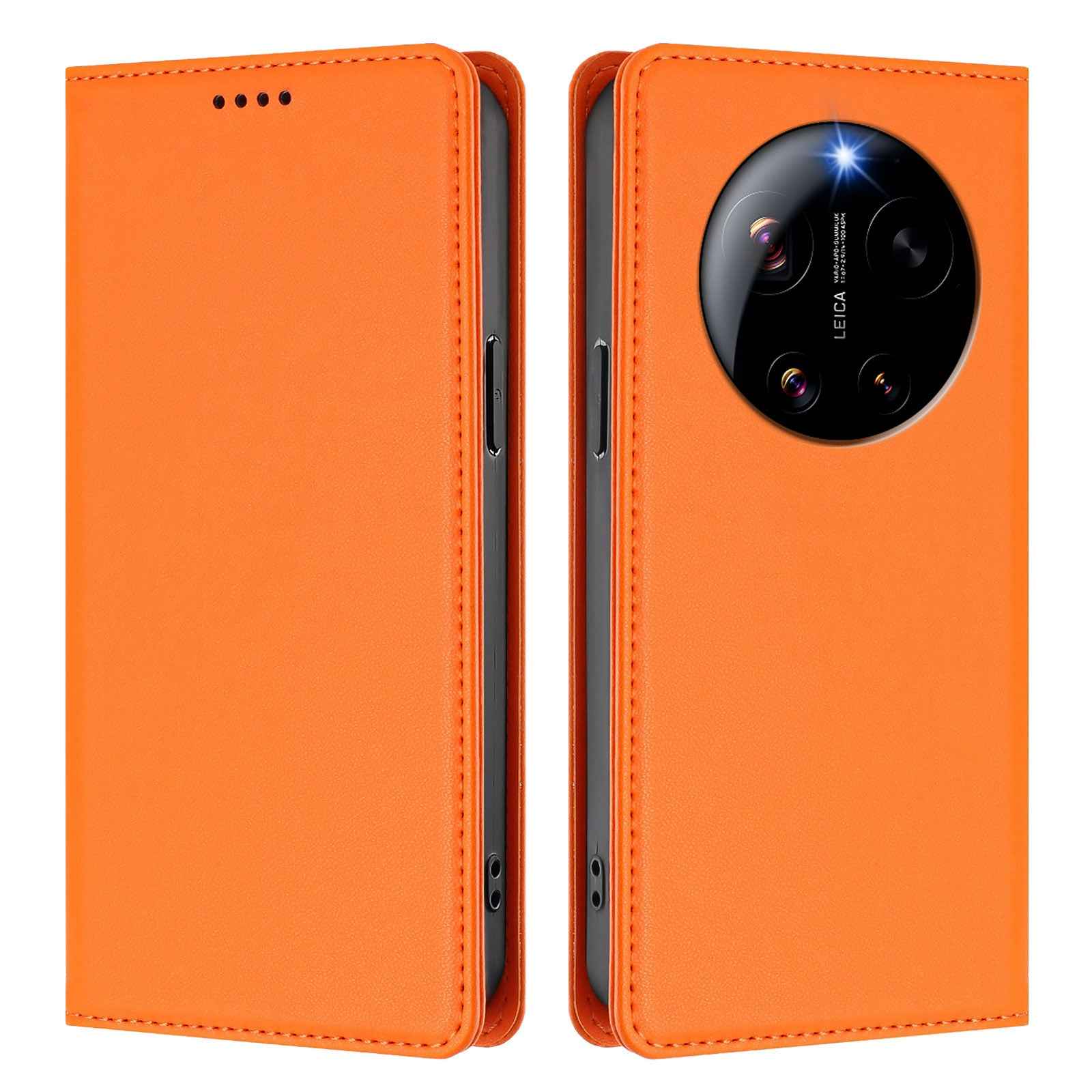 For Xiaomi 17 Ultra 5G Leather Wallet Case Magnetic Closure RFID Blocking Phone Cover - Orange