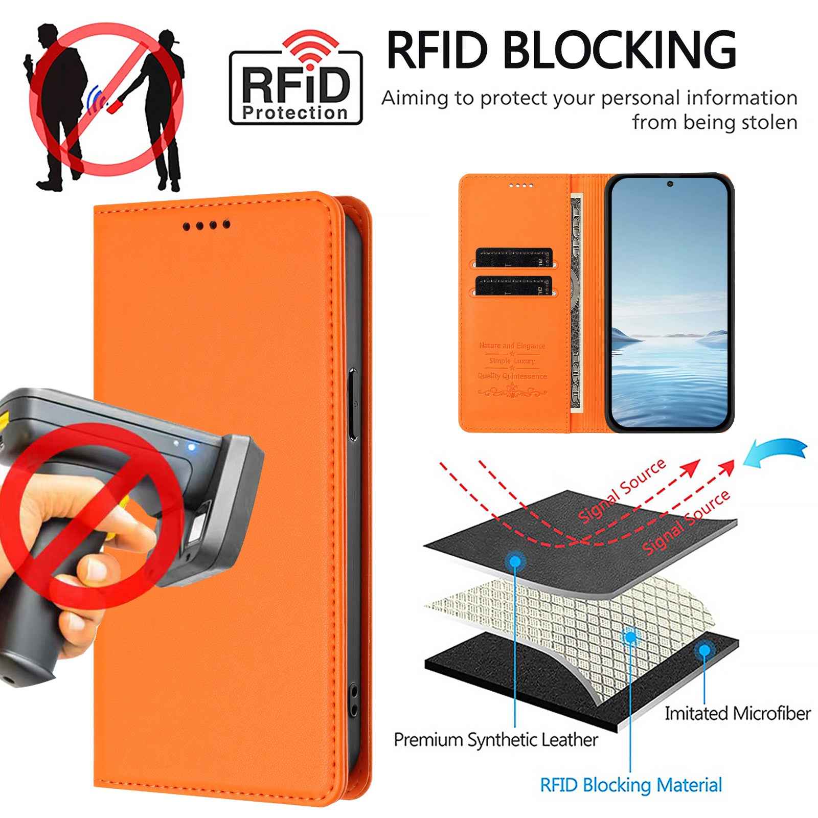 For Xiaomi 17 Ultra 5G Leather Wallet Case Magnetic Closure RFID Blocking Phone Cover - Orange