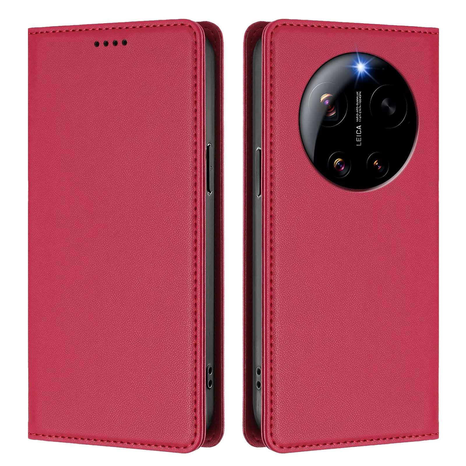 For Xiaomi 17 Ultra 5G Leather Wallet Case Magnetic Closure RFID Blocking Phone Cover - Red