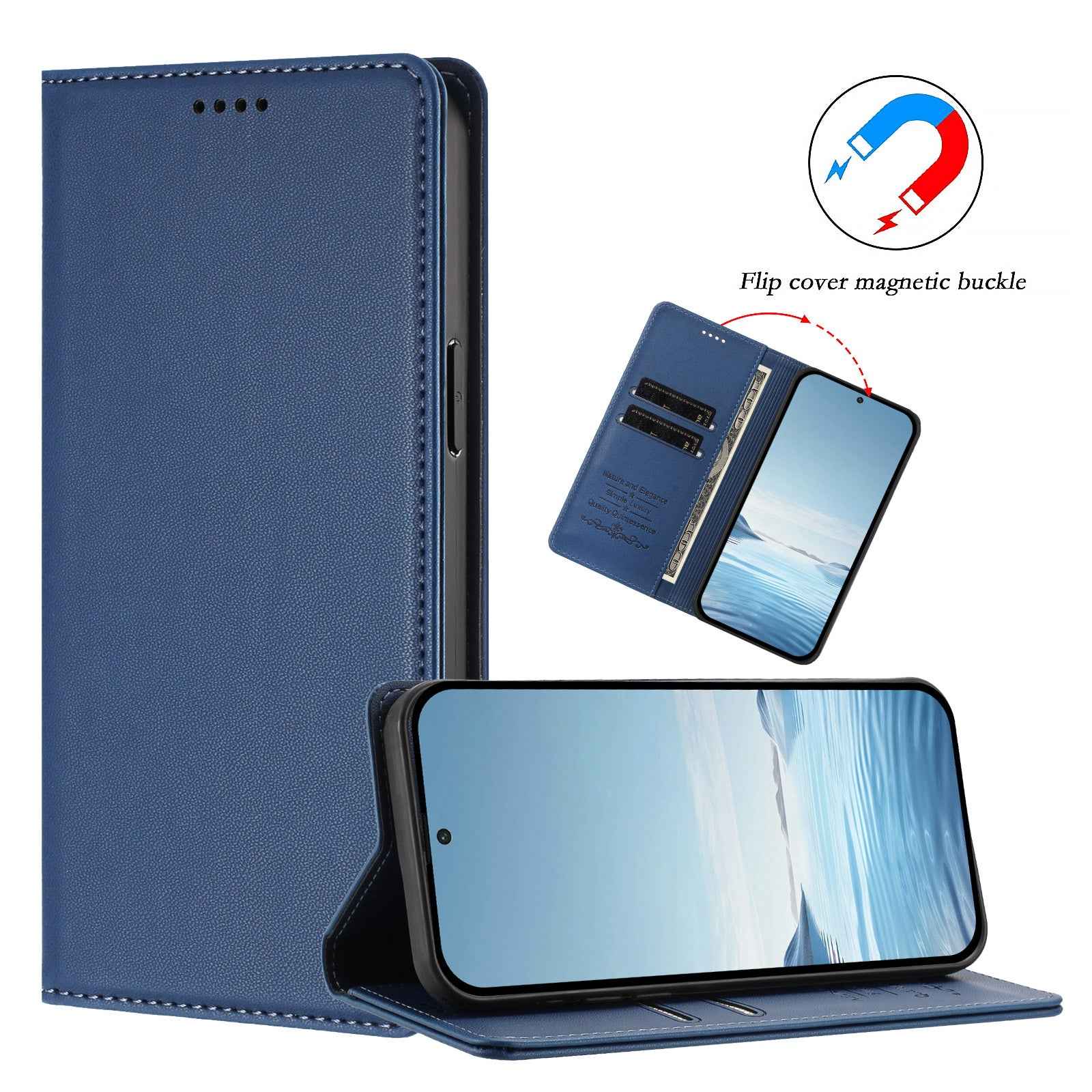 For Xiaomi 17 Ultra 5G Leather Wallet Case Magnetic Closure RFID Blocking Phone Cover - Dark Blue