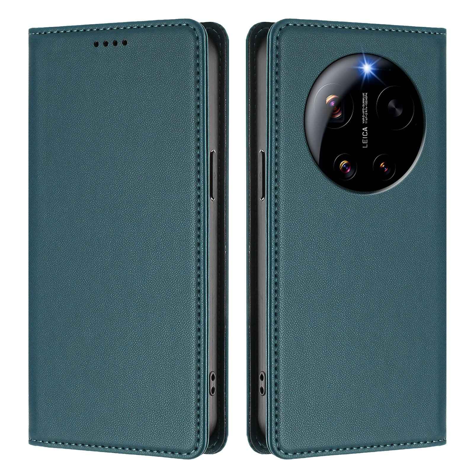 For Xiaomi 17 Ultra 5G Leather Wallet Case Magnetic Closure RFID Blocking Phone Cover - Dark Green